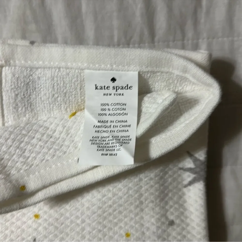 kate spade Christmas Star White Gold Silver Gray Cotton Kitchen 2 Towel Set